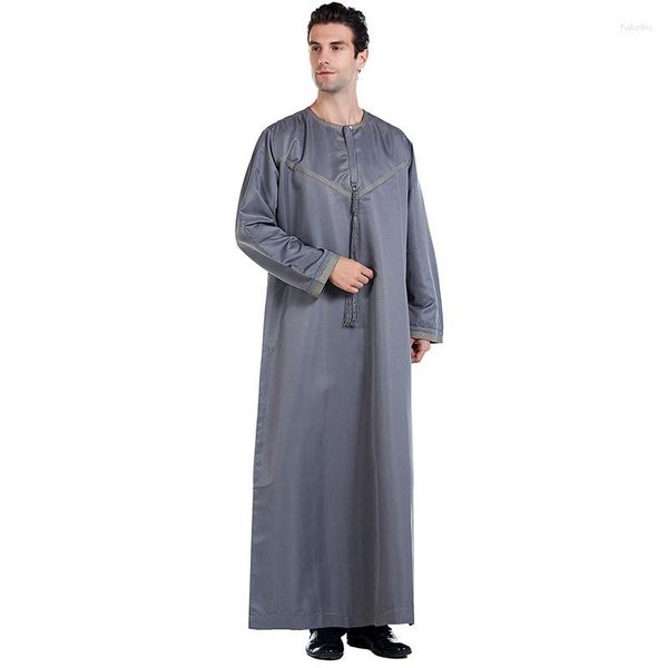 Roupas étnicas Homens da Arábia Saudita Manga comprida Gola redonda Ramadã Mesquita Robe Vestido muçulmano Islâmico Turquia Dubai Emirados Árabes Saia