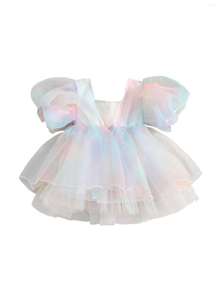 Abiti da ragazza Principessa Neonate Vestito a rete Vestito da spettacolo Manica a sbuffo svizzero Bowknot a strati con fascia 2 pezzi Abiti (rosa