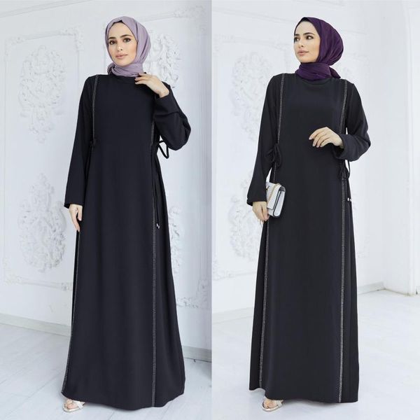 Roupas étnicas Abaya Para Mulheres Muçulmanas Robe Islã Árabe Dubai Vestido Diamante Cintura Emendada Preto Ramadã