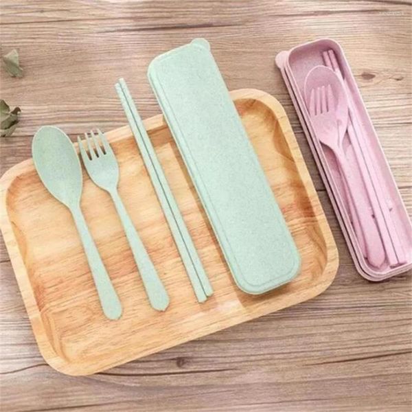 Set di stoviglie Set di bacchette forchetta cucchiaio 3 in 1 con scatola organizer Contenitore portatile Stoviglie da viaggio Accessori da cucina