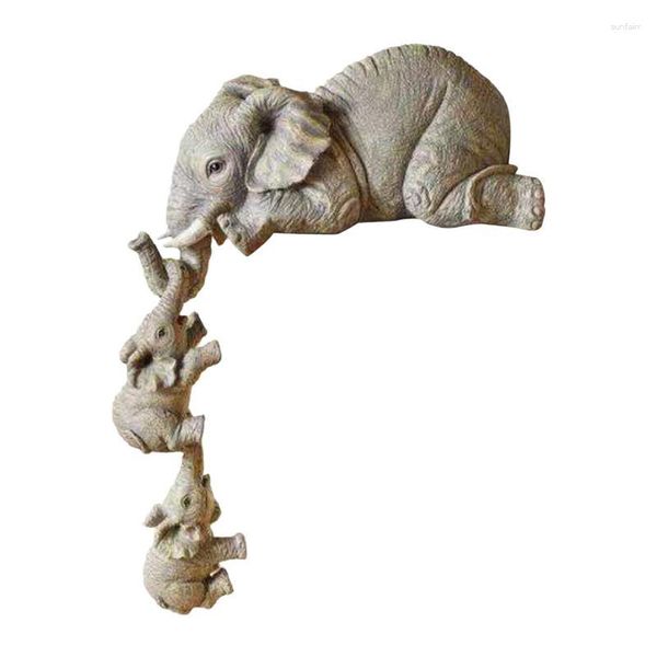 Decorazioni da giardino Statua di elefante Decor Sitter Figurine dipinte a mano Impiccagioni della madre 2 statue di bambini Ornamenti artigianali in resina
