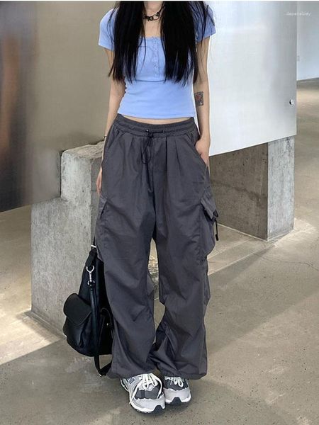 Kadın pantolonları Harajuku Vintage Paraşüt Kargo Kadın Y2k Streetwear Bf Moda Geniş Bacak Pantolon Boy Koşu Techwear Eşofman Altı