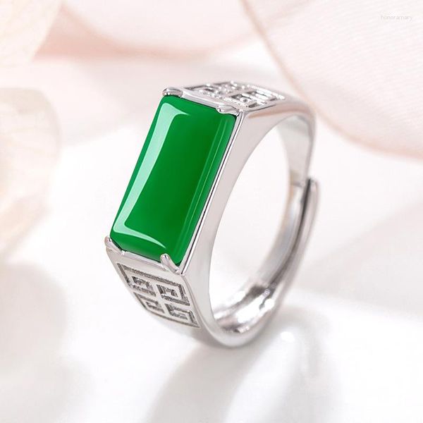 Кластерные кольца Китай натуральный зеленый халцедоний ручной резные любовники