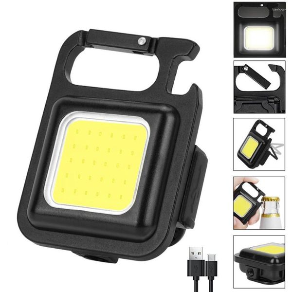 Torce Torce Portatile Ricaricabile Abbagliamento COB Portachiavi Luce LED Lavoro Carica USB Lampade di emergenza Campeggio all'aperto