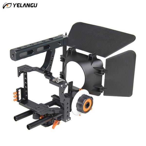 Conectores yelangu universal dslr rig ombro camera de vídeo estabilizador gaiola / caixa fosca / siga foco para a Sony A7S / A7 / Panasonic Lumix GH4