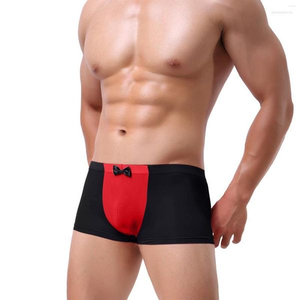 Mutande Summer Ice Silk Boxer traspiranti Intimo uomo con bowknot Sexy Gentleman Tuxedo Boxer Gay Sissy Mutandine