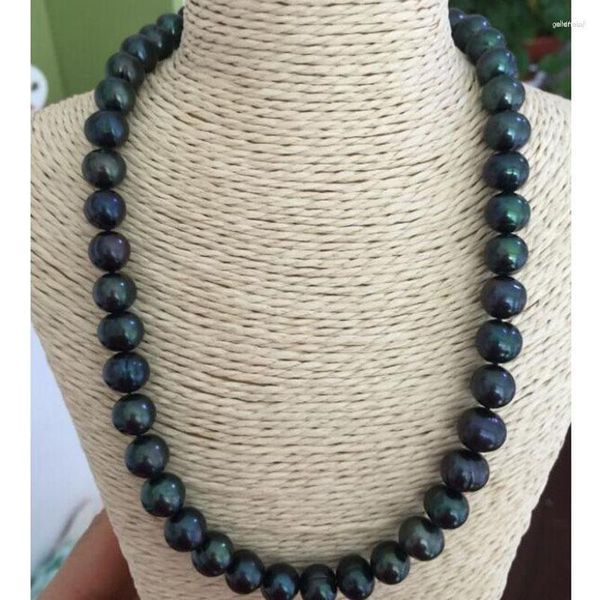 Cadenas 11-12mm Collar de perlas barrocas negras verdes de Tahití 14k/20