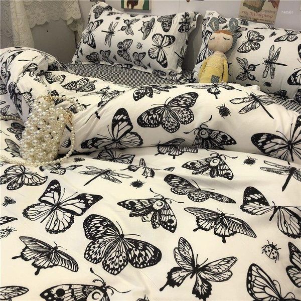 Conjuntos de Cama Conjunto de Borboleta Nórdica Meninas Meninos Crianças Solteiro Folha Plana Tamanho Completo Flor Capa de Edredom Fronha Roupa de Cama Têxtil para Casa