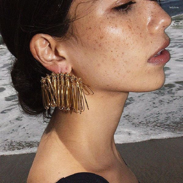 Brincos de tachas francesas exageradas de metal com borla dourada moda brilhante brinco pendurado para mulheres joias de orelha