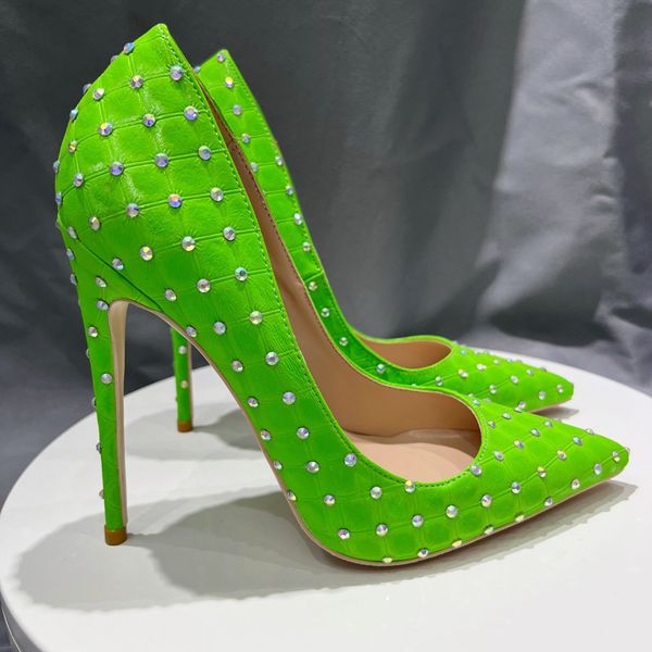 Fashion Hot Green Crystals Cover Couro Super High Heals Shoes Women 8 / 10 / 12 Cm Wedding Party Ladies Plus Size 43 44 45