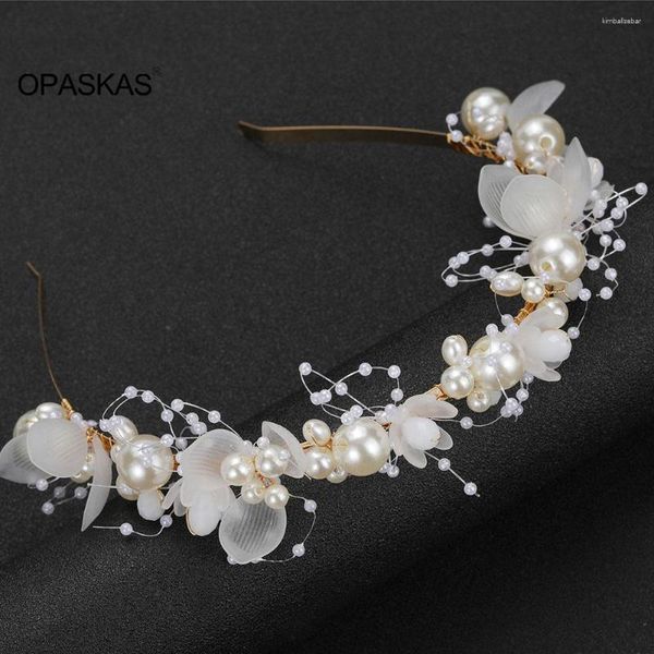 Pinzas para el cabello Diademas de hadas Flor blanca Diademas con perlas Tiaras para mujeres Con cuentas Floral Novia Tocado Aro Accesorios de boda