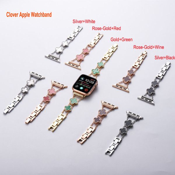 Luxus Bling Diamant Uhrenarmbänder für Apple Watch Bands 49mm 45mm 38mm 40mm 42mm 44mm Metall Damen Glitzer Kleeblatt Band iwatch Serie Ultra 8 7 6 5 4 3 2 1 SE Edelstahl