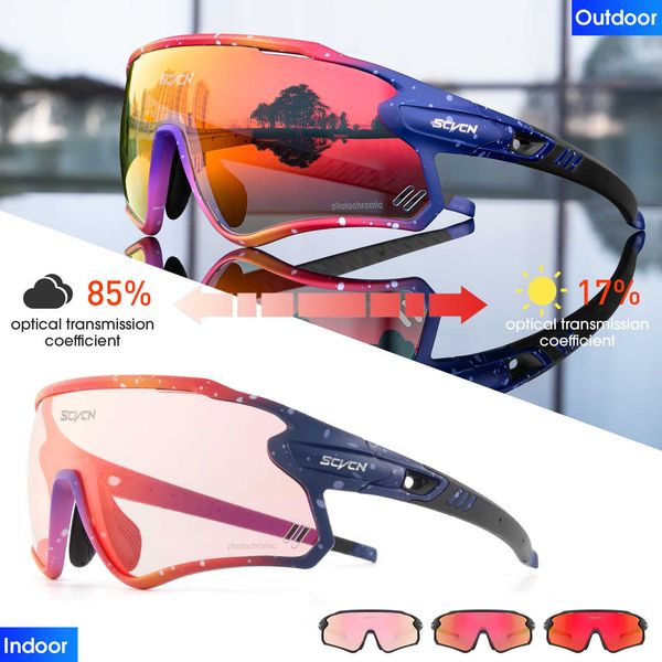 Outdoor-Brillen SCVCN Red Bule Photochrome Sonnenbrille MTB Rennrad Brille Männer Frauen Sport Laufbrille UV400 Fahrrad BrillenHKD230626