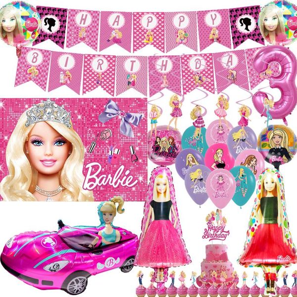 Decorazione per feste Barbiee Doll Compleanno Palloncino in lattice Fondale in lamina Banner Cake Topper Baby Shower Puntelli per eventi fai-da-te