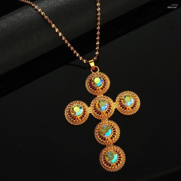 Ожерелья с подвесками Позолоченные Эфиопские Африканские Этнические Хабеша Большой Крест Для Женщин Ювелирные Изделия