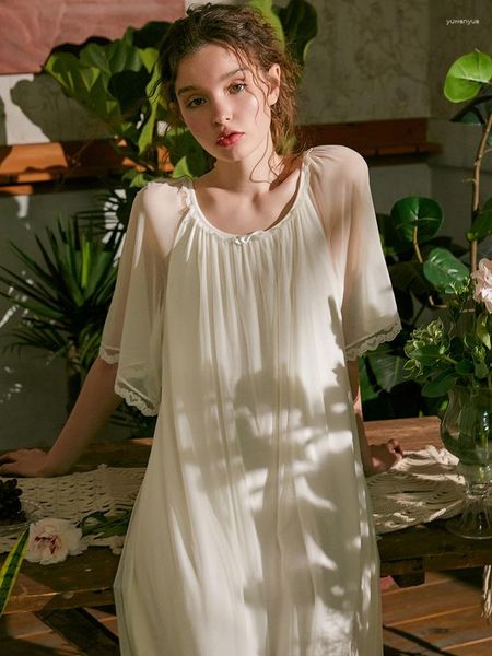 Pigiameria da donna Summer White Modal Garza Camicie da notte lunghe vintage da donna Manica corta Royal Female Princess Loose Plus Size