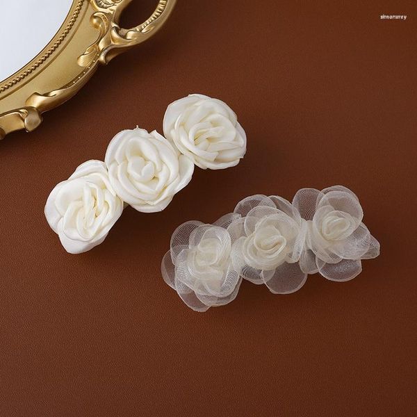 Grampos de cabelo feitos à mão em tecido branco flor grampos de cabelo para mulheres meninas moda jóias acessórios para a cabeça ms325
