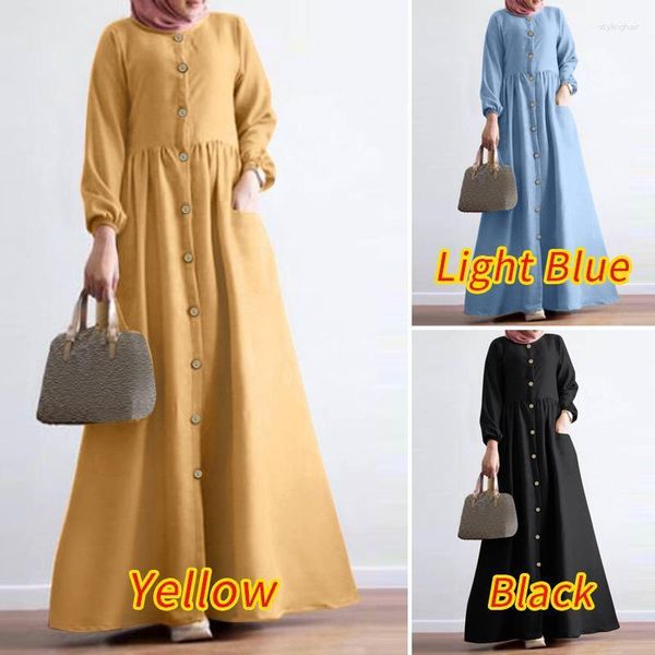Ethnische Kleidung gelb schwarzblau Abaya Muslim Kleid für Frauen Dubai Langarm Robe Lady Elegante Partykleider Kaftan Türkei Islamisch