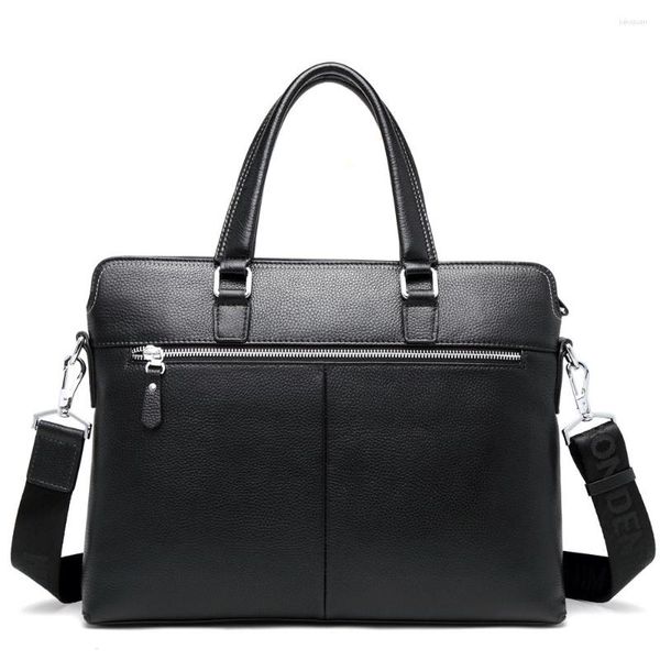 Cartelle Bison Denim Nero Business Casual Borsa da uomo Borsa in vera pelle di mucca Borsa a tracolla per laptop di grande capacità