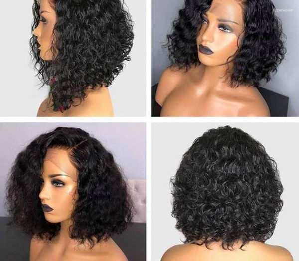 Desgirl Water Wave 4x4x1 Lace T Parte curta Bob peruca 180 Densidade perucas de cabelo humano para mulher negra Brasileiro pré -arrancado bebê