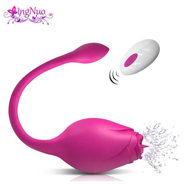 Vibratoren Wireless Rose Vibrator Weibliches Spielzeug mit Zunge lecken G-Punkt-Simulator Vaginalball Vibrierendes Liebesei Erwachsene Sexspielzeug für Frauen 230626