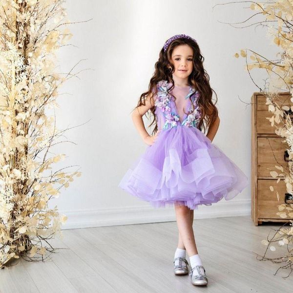 Mädchenkleider Lavendel Blumenkleid für Blumen knielang Tüll Geburtstag Baby Mädchen Prinzessin Poshoot