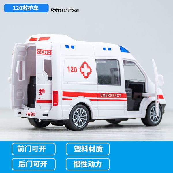 Diecast Model car 1 32 High Hospital Simulation Ambulance Hospital Rescue Metal car Model Pull Back with Sound and Light Alloy Diecast Car Toys 230625