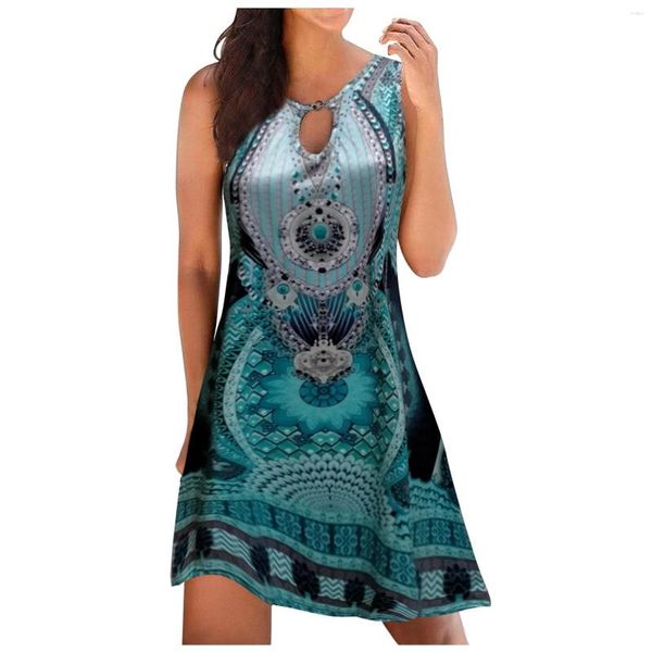 Vestidos de Festa Sexy Vestido Feminino Moda Feminina Sem Manga Estilo Étnico Colete Estampado Digital Verão Casual Vestido Sem Costas2023 Z