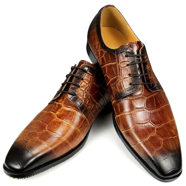 Hohe Qualität Luxus Derby Schuhe Männer Echtes Leder Schuhe Hochzeit Kleid Klassische Casual Schuhe Krokodil Muster Kostenloser Versand