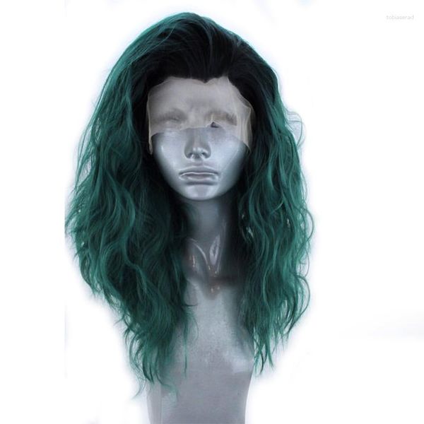 Perucas sintéticas carisma peruca curta ombre verde renda frente estilo bob fibra resistente ao calor cabelo encaracolado para mulheres Kend22