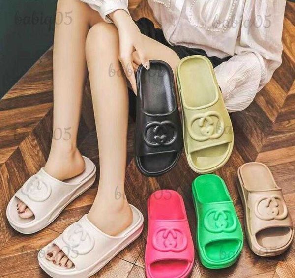 Designer-Hausschuhe mit dickem Boden, Plattform, weiche, bequeme Gummi-Sandalen, Damenschuhe, Schwarz, Weiß, Rosa, GGity, luxuriöse flache Flops babiq05