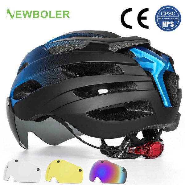 Capacetes de ciclismo NEWBOR NOVO Capacete de ciclismo USB D Light Capacete de bicicleta Road Mountain MTB Capacete de bicicleta Sport Safe Hat com ímã Gogg For Man HKD230626