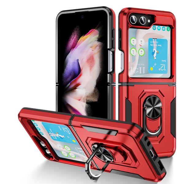 Custodie per cellulari con cavalletto ad anello per Samsung Galaxy Z Flip5 Cover protettiva per supporto magnetico per auto con staffa senza protezione per lo schermo Colori multipli