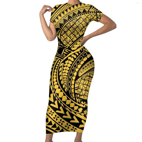 Günlük Elbiseler Toptan Özel Tasarım Polinezya Kabile Altın Arka Plan Çizgili Bayanlar Yaz Sıkı Marka En Kaliteli Büyüleyici Elbise