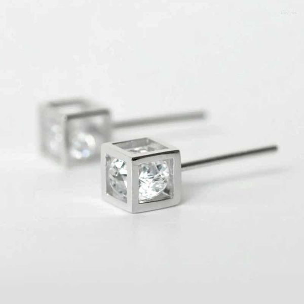 Ohrstecker WTLTC 925 Sterling Splitter Hohlwürfel Zirkonia Ohrstecker Geometrisch Post Braut Brautjungfer Geschenk