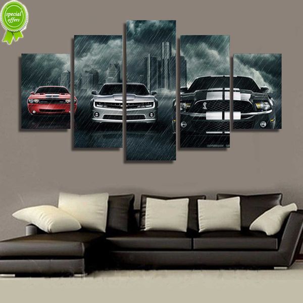 5 Stücke Wandkunst Leinwand Malerei Bild Autorennen Sportwagen Wandkunst Poster Stadt Gewitter Wetter HD Wandmalerei Wohnkultur