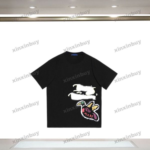 xinxinbuy T-shirt da uomo firmata t-shirt 23ss anatra Graffiti Stampa lettera manica corta cotone donna blu marrone XS-XL
