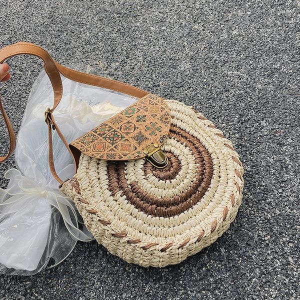 Borse da sera Brand Design Round Straw Women Shoulder Crossbody 2023 Borse a mano Summer Woven Beach Ladies Messenger Travel Bag