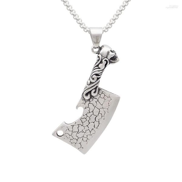 Anhänger Halsketten Edelstahl Männer Halskette Exquisite Muster Großes Messer Mit Teufel Kopf Griff Punk Hip Hop Rock Schmuck