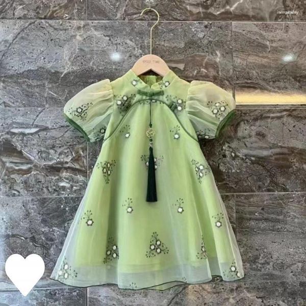 Casual Kleider Sommer Kinder Mädchen Kleid Kurzarm Retro Prinzessin Für Mädchen Baby Chinesischen Stil Cheongsam Teen Kleidung 0-10Y