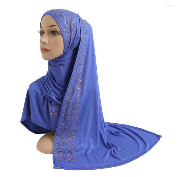 Abbigliamento etnico H202a Sciarpa in jersey di cotone morbido di alta qualità con pietre Foulard modale Hijab da donna Scialle femminile islamico Lady Bonnet