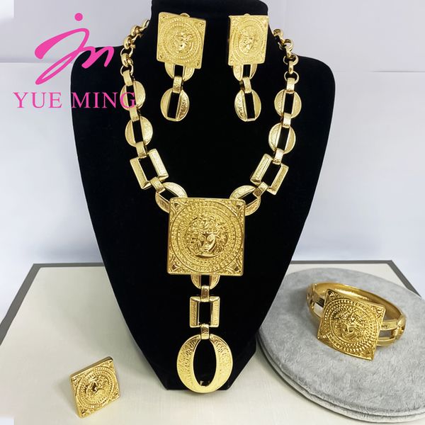 Pulseira Brincos Colar YM Conjunto de Jóias Para Mulheres Ouro 18K Acessórios de Jóias Africanas Brinco Colar Pulseira Anel Para Mulher Festa de Casamento 230626