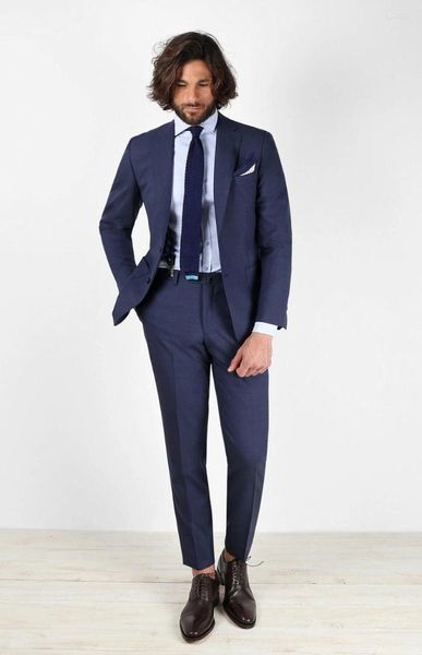 Abiti da uomo Abiti da uomo personalizzati di alta qualità moda risvolto nero smoking dello sposo abito da uomo blu scuro uomo da sposa 2 pezzi (giacca pantaloni cravatta)