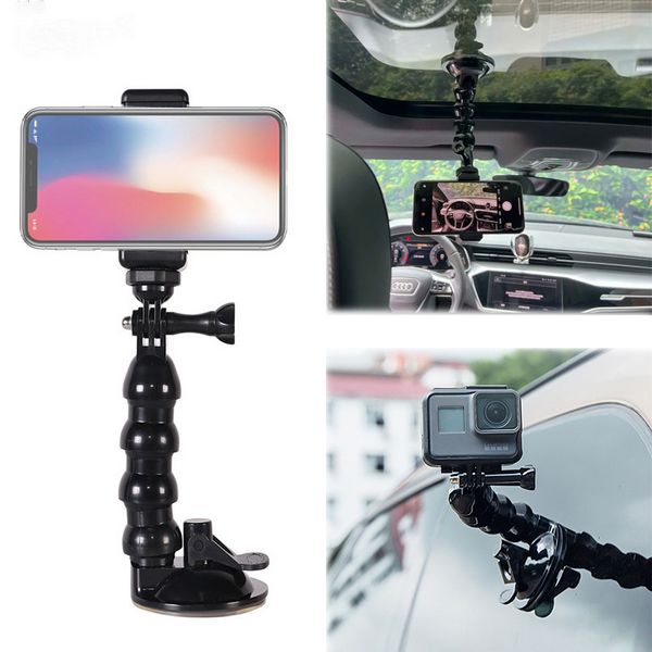 Автомобильный держатель для телефона на присоске в оконном стекле автомобиля, гибкий кронштейн, регулируемое крепление в виде змеи, вращение на 360, экшн-камера, зажим для телефона