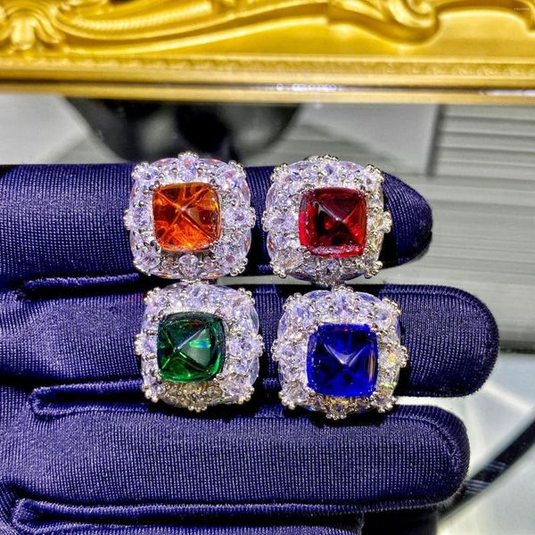 Cluster Rings Vintage Princess Cut Square Lab Sapphire Emerald Wedding 925 Silver Colorful Zircon Promise Ring Feminino Jóias Finas