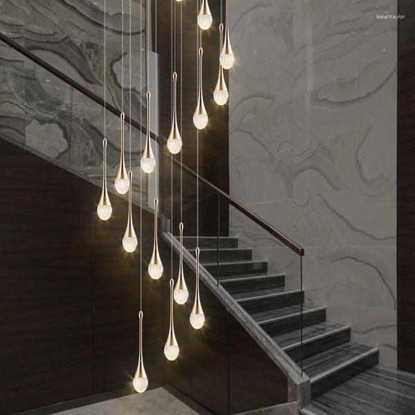Candeeiros pendentes lustre de escada criativo composto de luz suave restaurante villa escada giratória longa