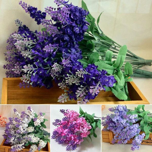 Dekorative Blumen Künstlicher Lavendel Fake Flower Bush Bouquet Home Hochzeit Party Garten Dekor