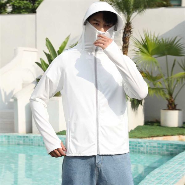Солнцезащитная одежда для мужчин летом с дышащей сеткой из ледяного шелкаСолнцезащитный рыболовный костюмОткрытый УФ-капюшон и солнцезащитная куртка8oa8