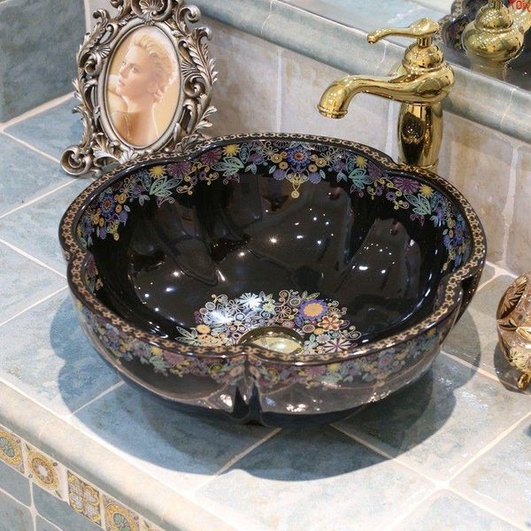 Porselen el yapımı Çin banyo seramik sanatı el lavabo lavabolar siyah colorgood adet Nucvd