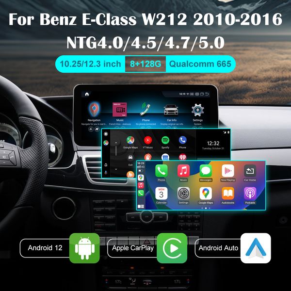 10,25 Ou 12,3 Polegadas Qualcomm Android 12 8G RAM 128 ROM Carro PC Rádio GPS Navegação Bluetooth WiFi Unidade Principal Tela para Mercedes Benz Classe E W212 S212 2009-2016